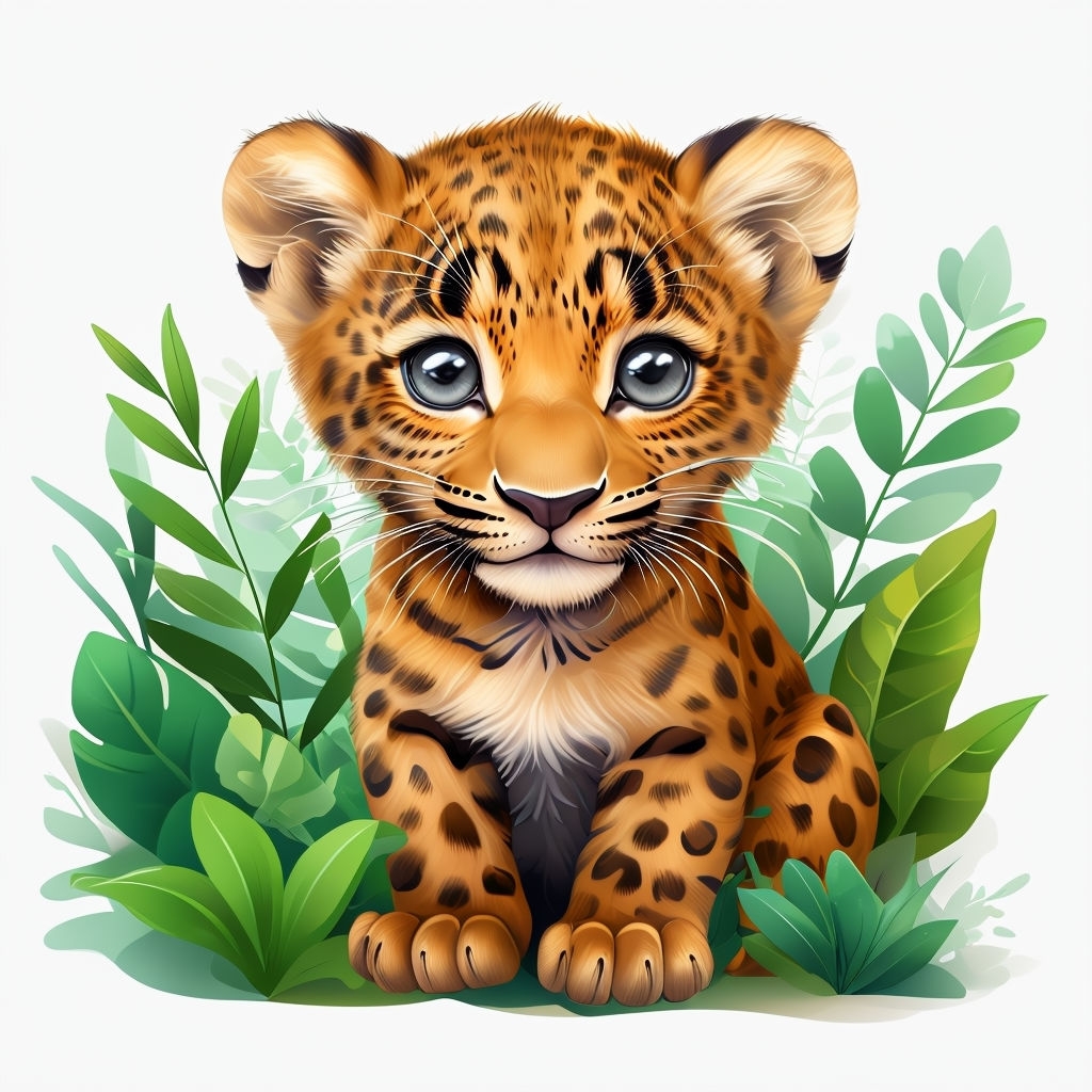 Cute Leopard Cub Surrounded by Lush Green Foliage Mug