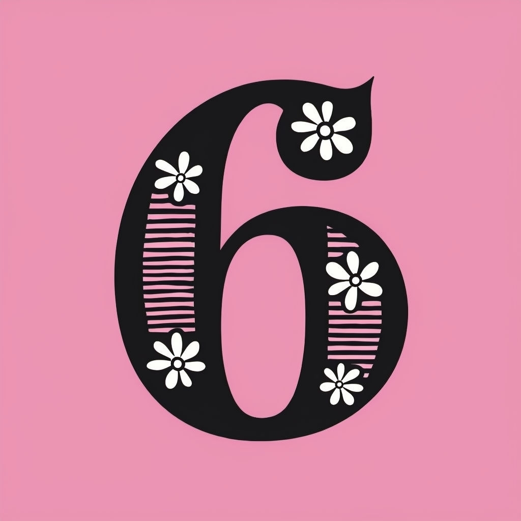 Elegant Floral Number 6 Design on Light Pink T-Shirt