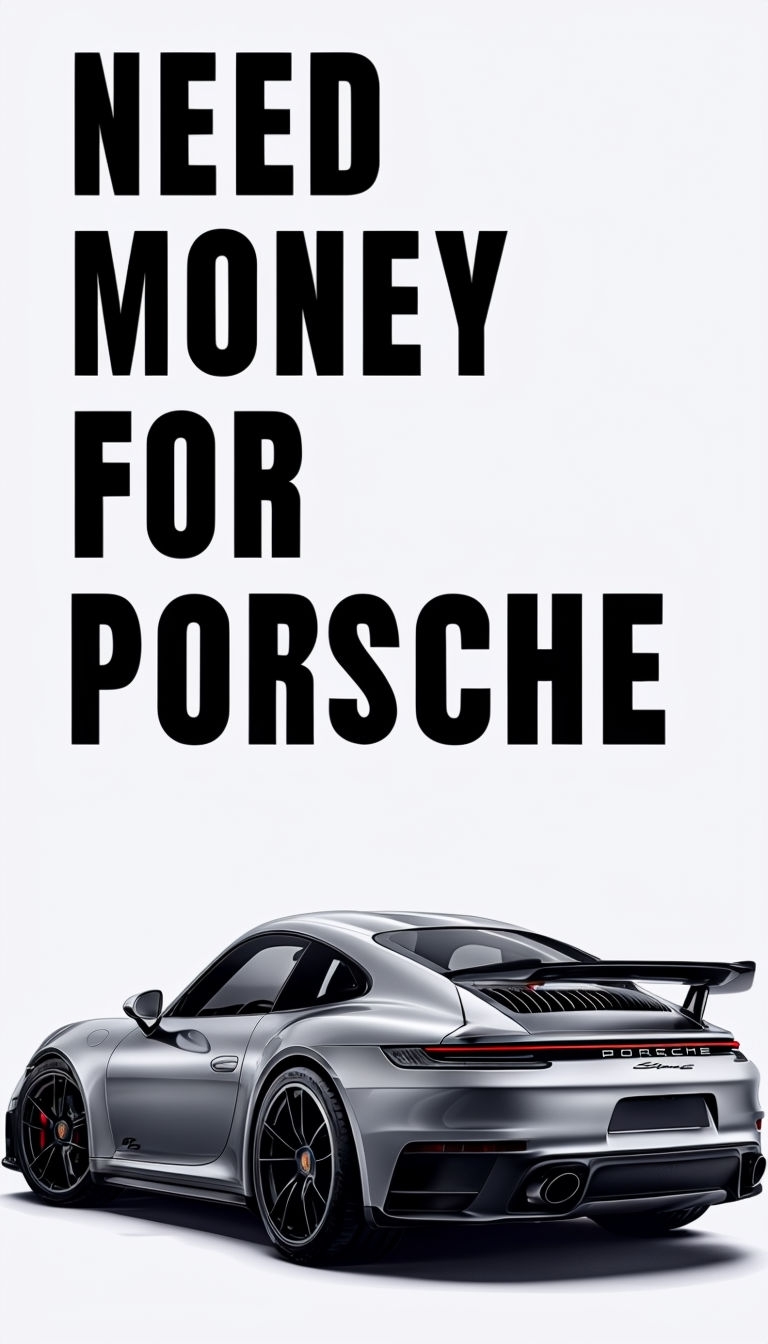 Sleek Silver Porsche Sports Car with Bold Need Money Text Mobile Wallpaper