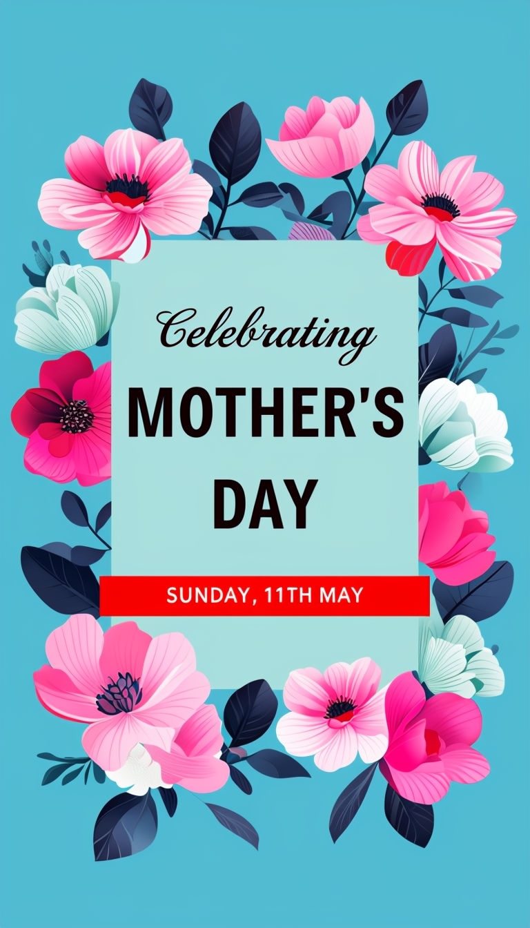 Vibrant Floral Mother's Day Poster with Elegant Script Social Media Post