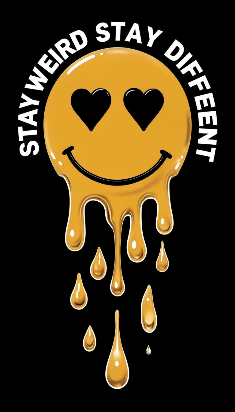 Melting Mustard Yellow Smiley Face Stay Weird T-Shirt