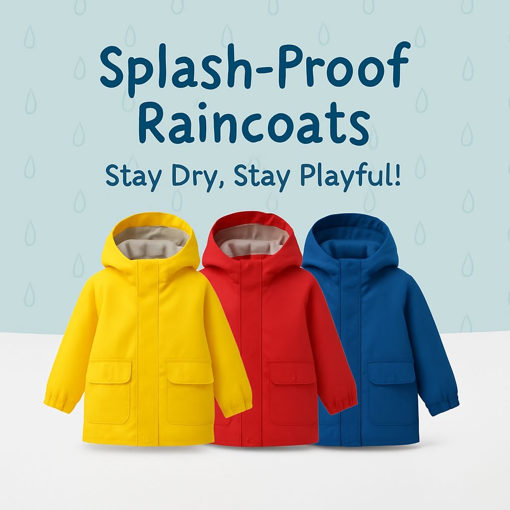 Cheerful Kids' Splash-Proof Raincoats with Colorful Designs Ad