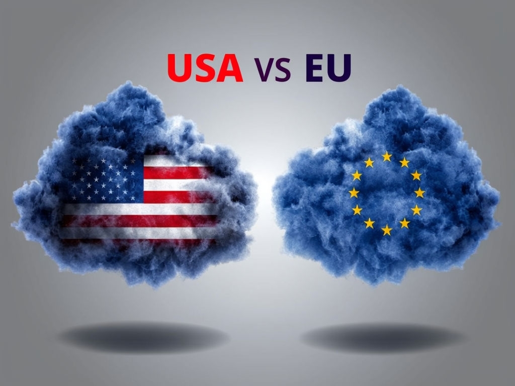 USA vs EU Conceptual Cloud Artwork for Social Media Post