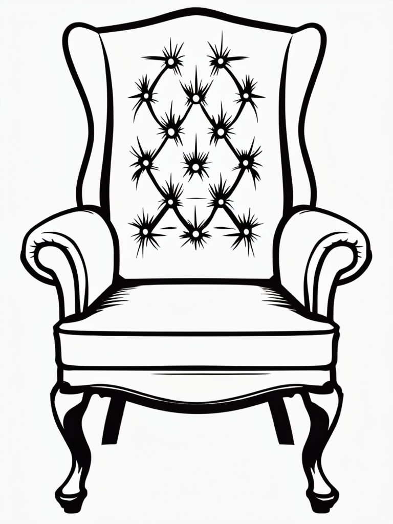Ornate Black and White Armchair Line Drawing Coloring Book Page