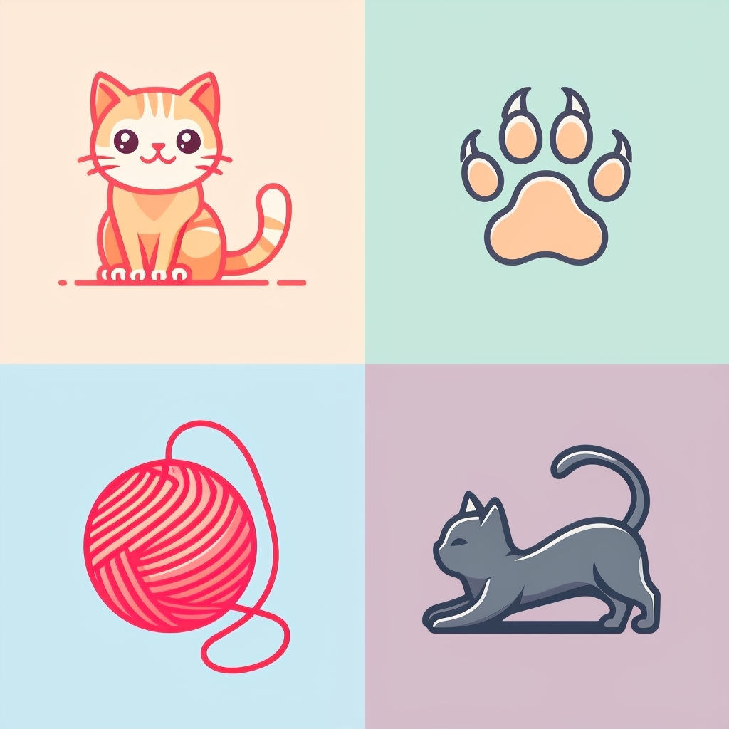 Cozy Cat-Themed Icons Flat Design Seamless Pattern