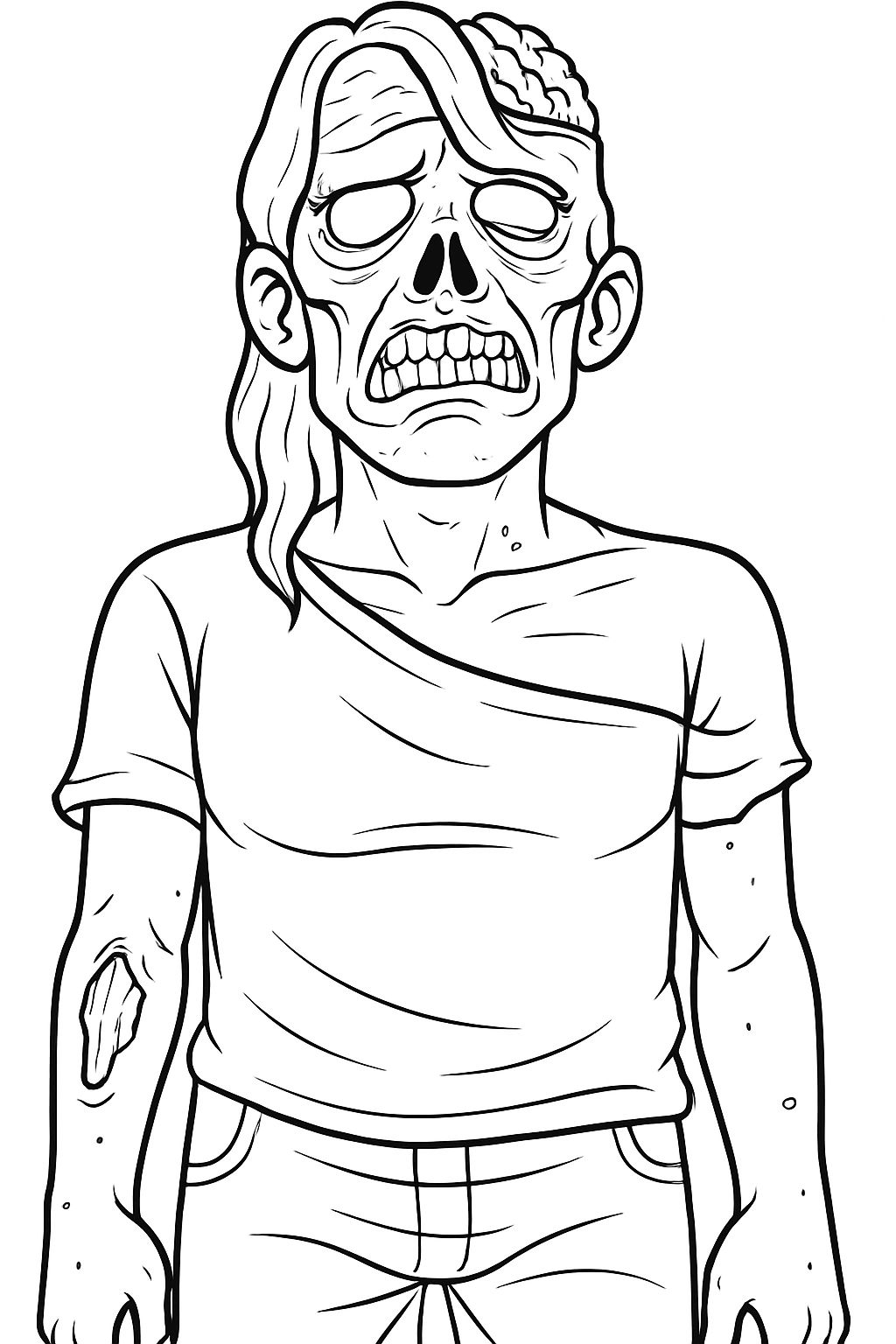 Grotesque Zombie Line Drawing for Horror-Themed Coloring Book Pages