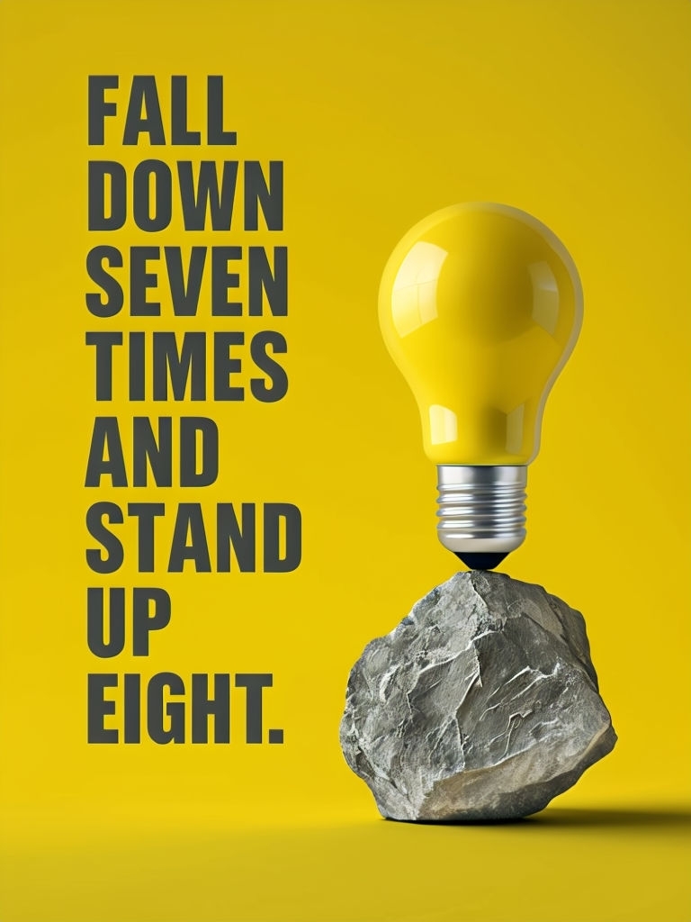 Motivational Fall Down Seven Times Light Bulb Poster