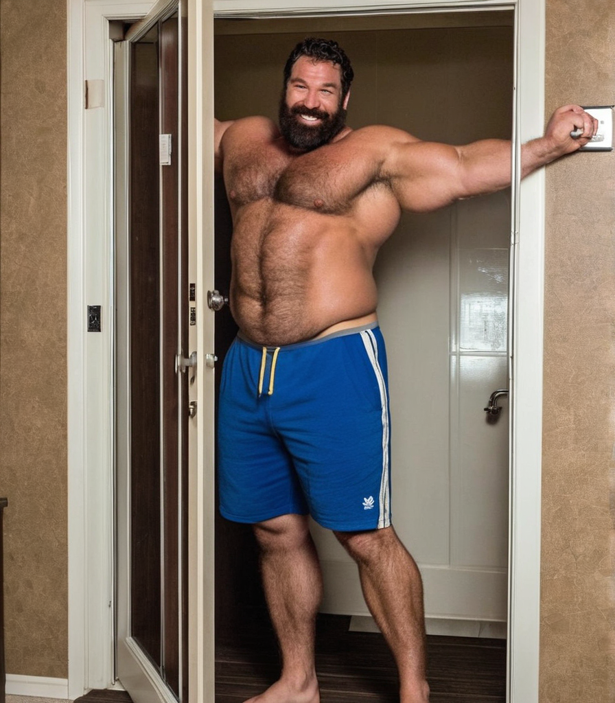20 foot tall man Giant Crossing The Door Shower In Motel ro By Dark 20-foot-tall-man-giant-crossing-the-door-shower-in-motel-ro-by-dark