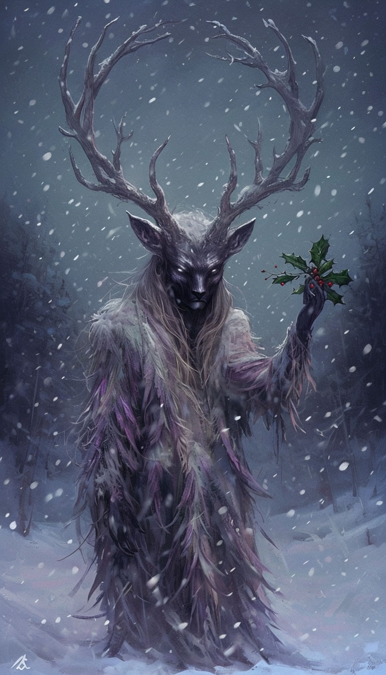 Mystical Deer-Like Creature in Snowy Landscape Mobile Wallpaper