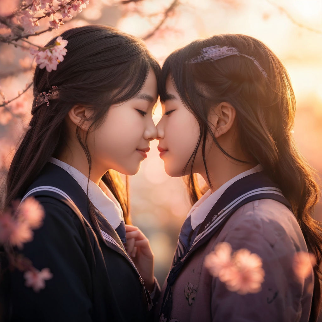 Japanese girl kissing a girl