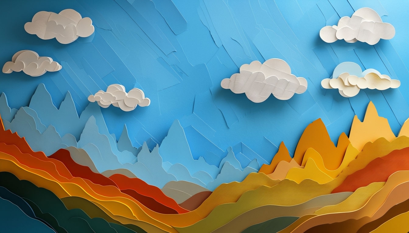 Serene Layered Paper Cut-Outs Landscape Digital Art Background