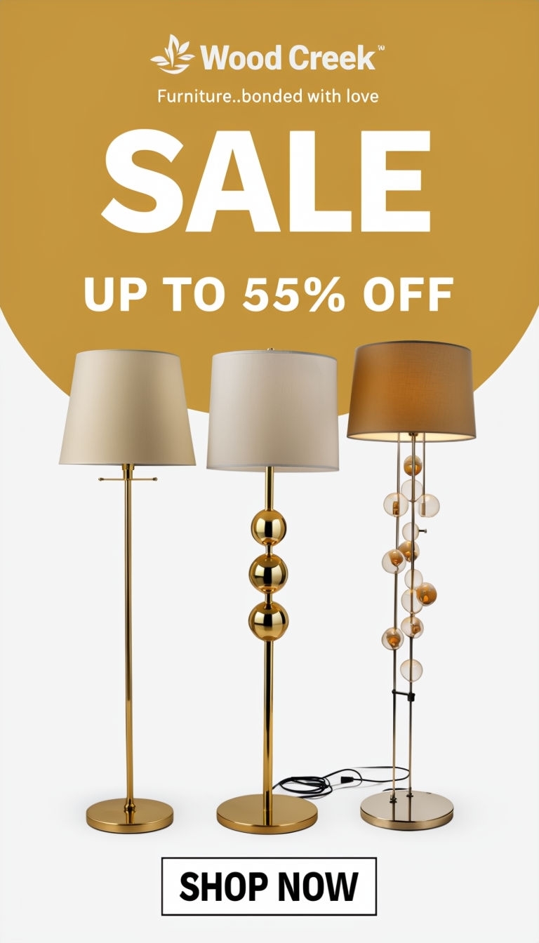 Modern Minimalist Wood Creek Floor Lamps Sale Banner Ads