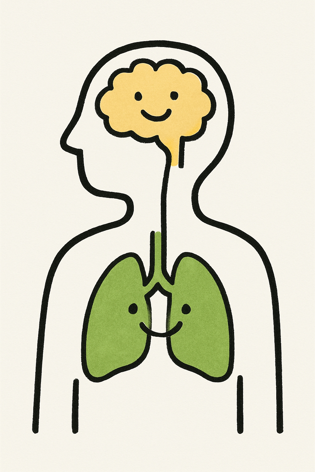 Whimsical Minimalist Human Silhouette with Smiling Brain and Lungs Art