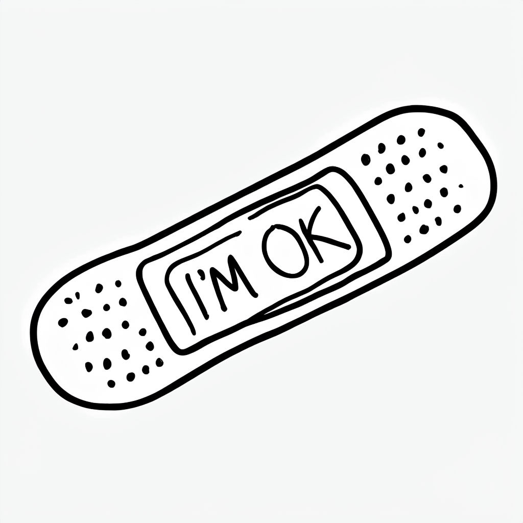 Minimalist Black Line Drawing Band-Aid with I'm OK Text Sticker