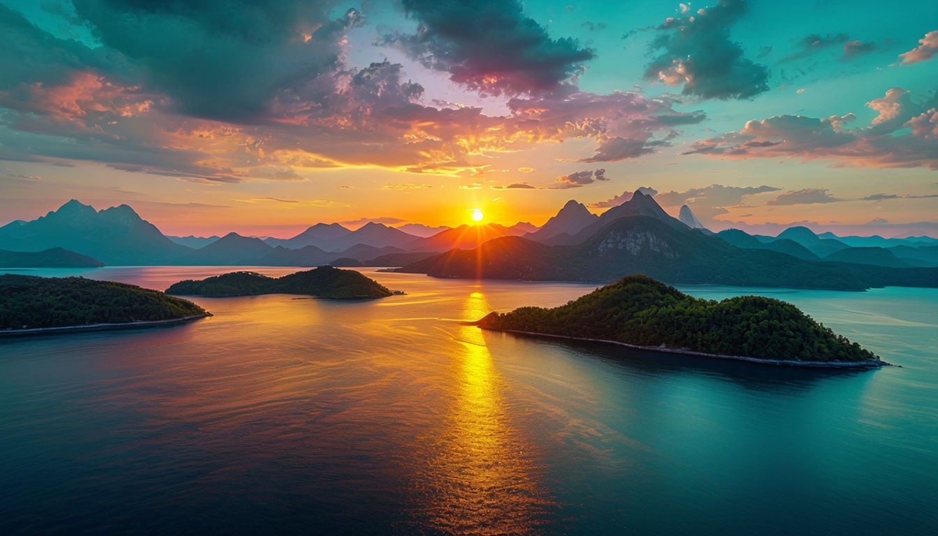 Majestic Sunset Reflections Over Water Panoramic Backgrounds