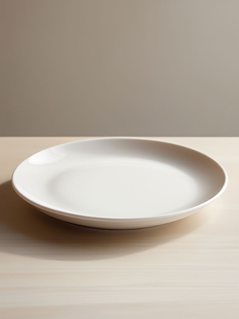 Elegant White Ceramic Plate Mockup on Wooden Table for Branding