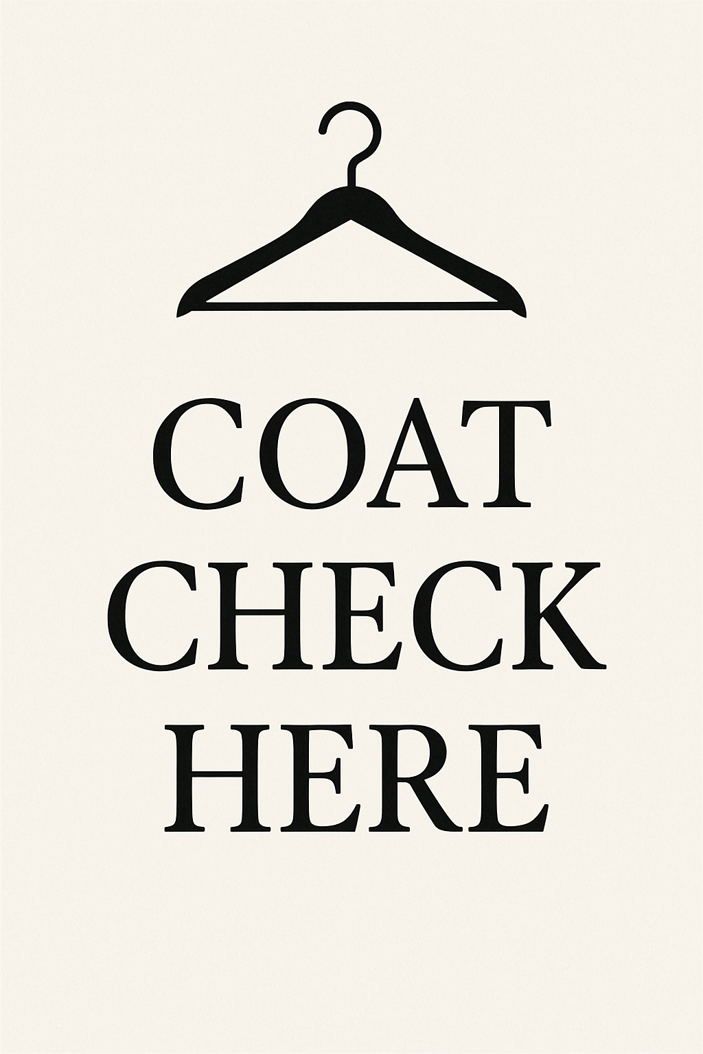 Minimalist Coat Check Here Sign with Hanger Icon Event Sign