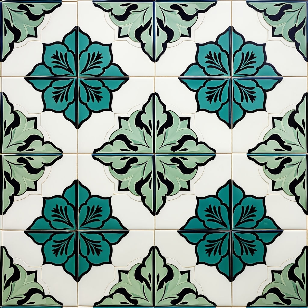 Teal Floral Geometric Tile Pattern for Modern Interiors Seamless Pattern