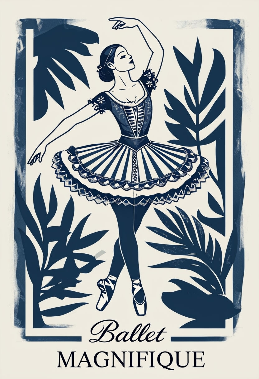 Elegant Minimalist Ballerina Illustration with Floral Accents Poster