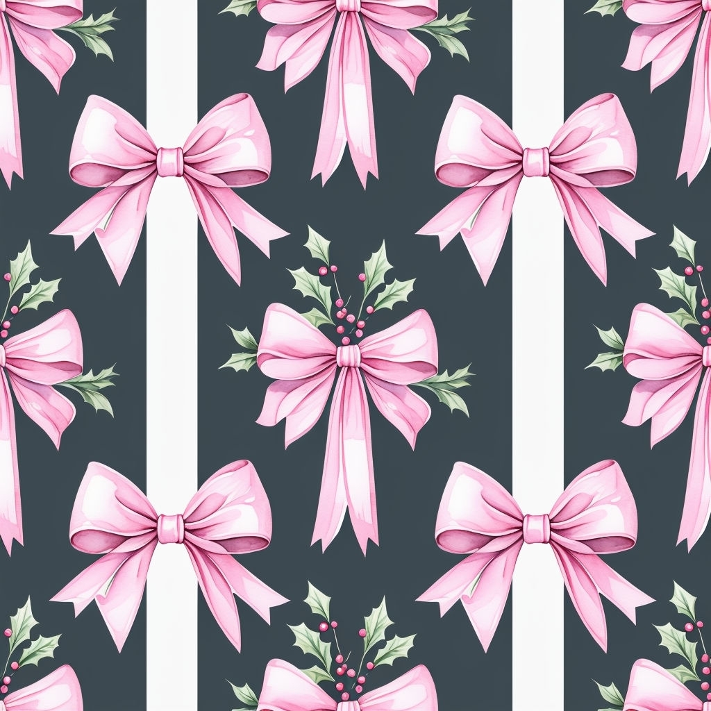 Elegant Watercolor Pink Bows and Leaves Seamless Pattern