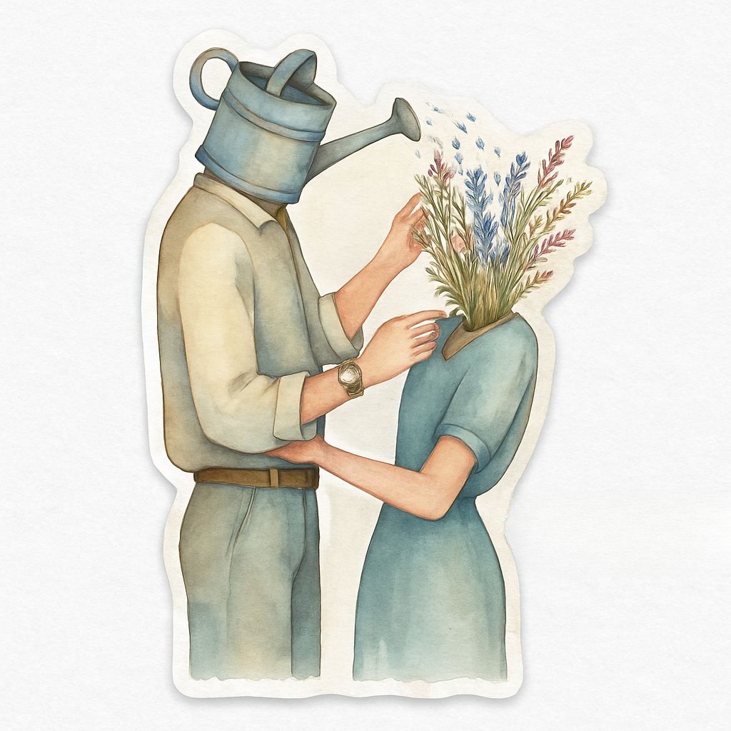Whimsical Watercolor Couple Embrace with Flowers Sticker