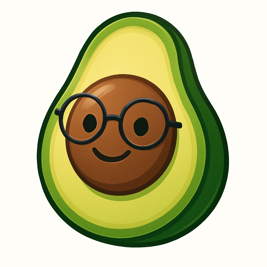 Charming Cartoon Avocado Character with Glasses Sticker