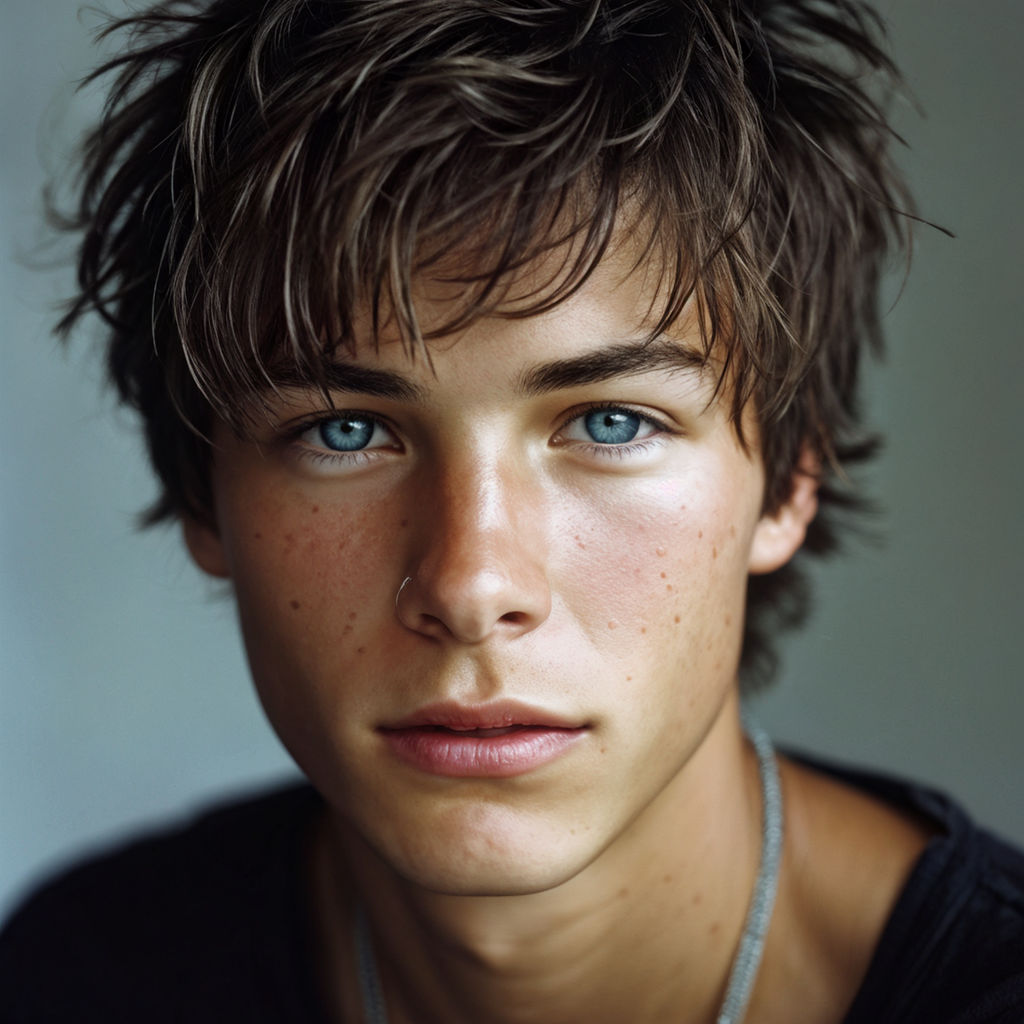 teen boy with short messy brown hair