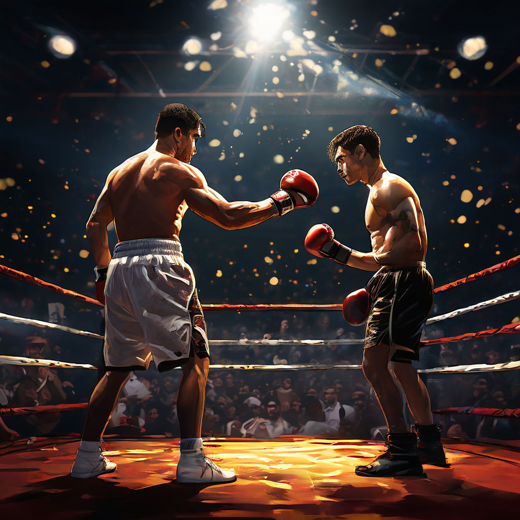 Digital painting of a featherweight boxer in mid-action stan... by ...