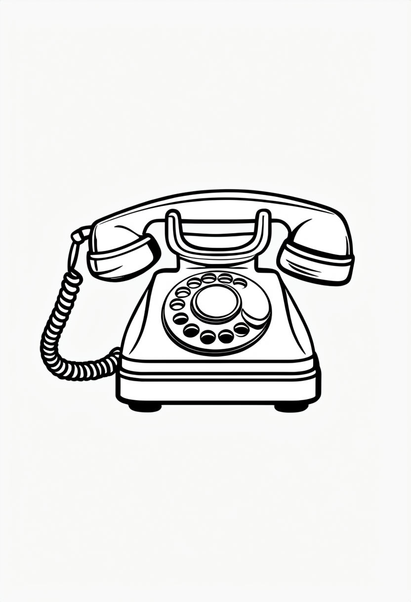 Simple Black and White Vintage Rotary Telephone Coloring Page