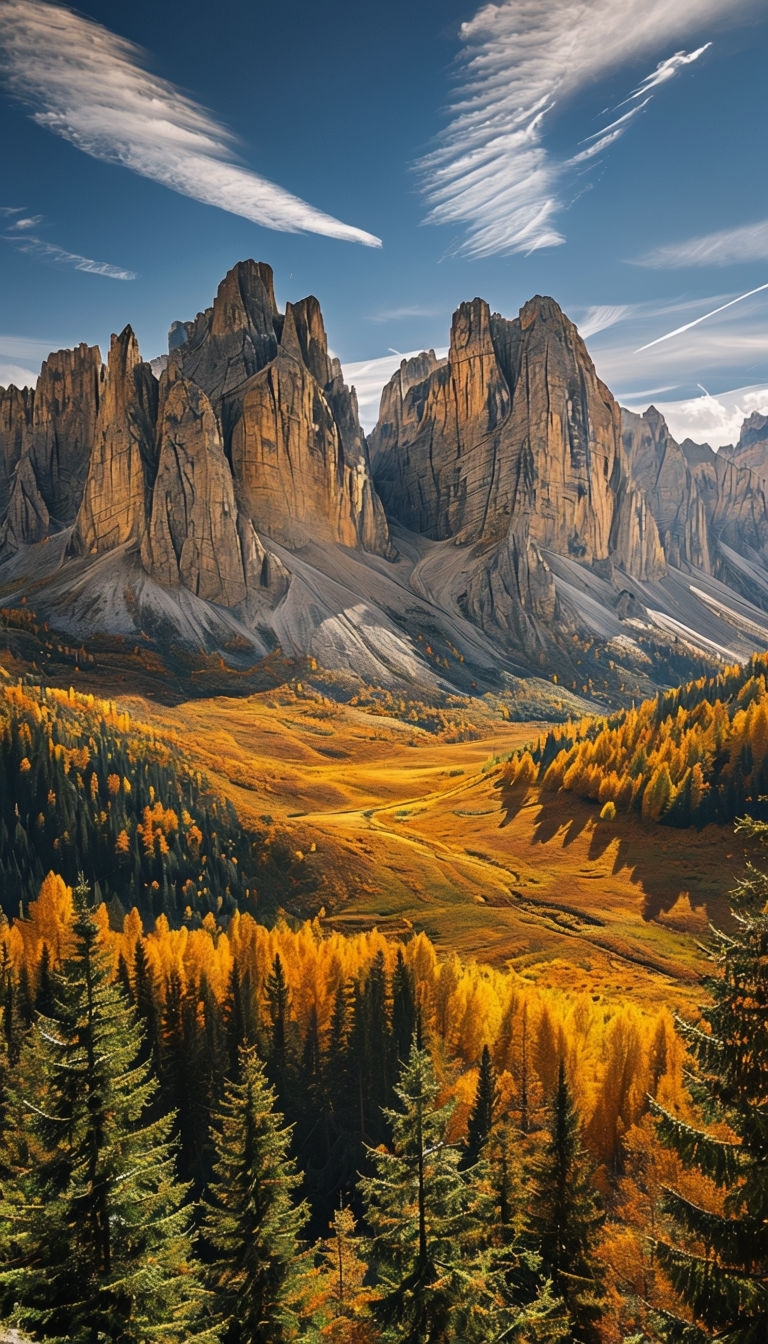 Tranquil Autumn Mountain Landscape Under Bright Sunlight Mobile Wallpaper