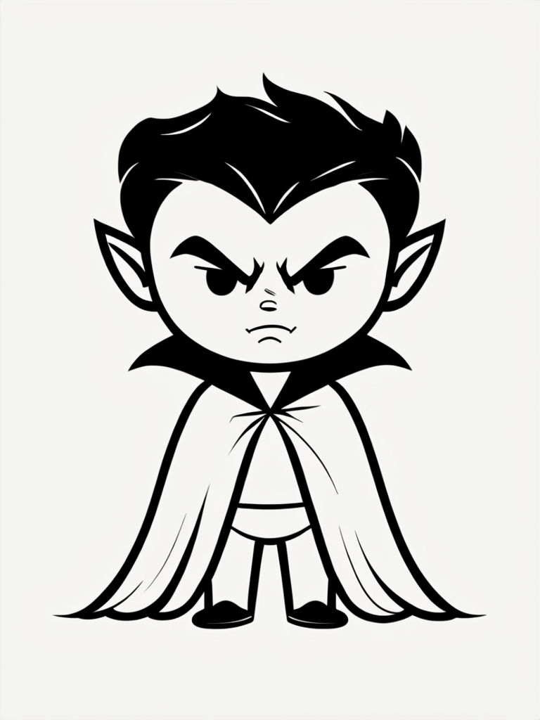 Minimalist Young Vampire Cartoon Illustration for Coloring Book Pages