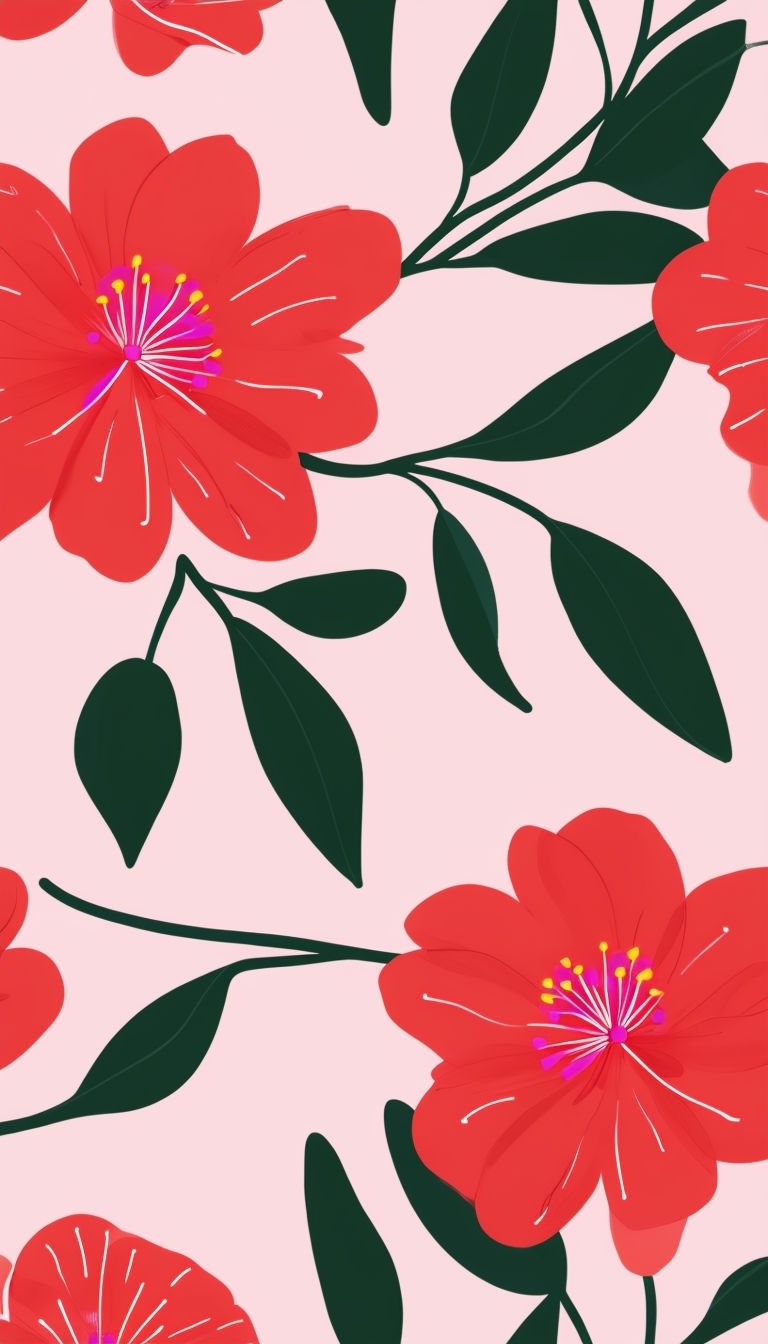 Vibrant Red Floral Pattern on Pink Background Phone Case Cover