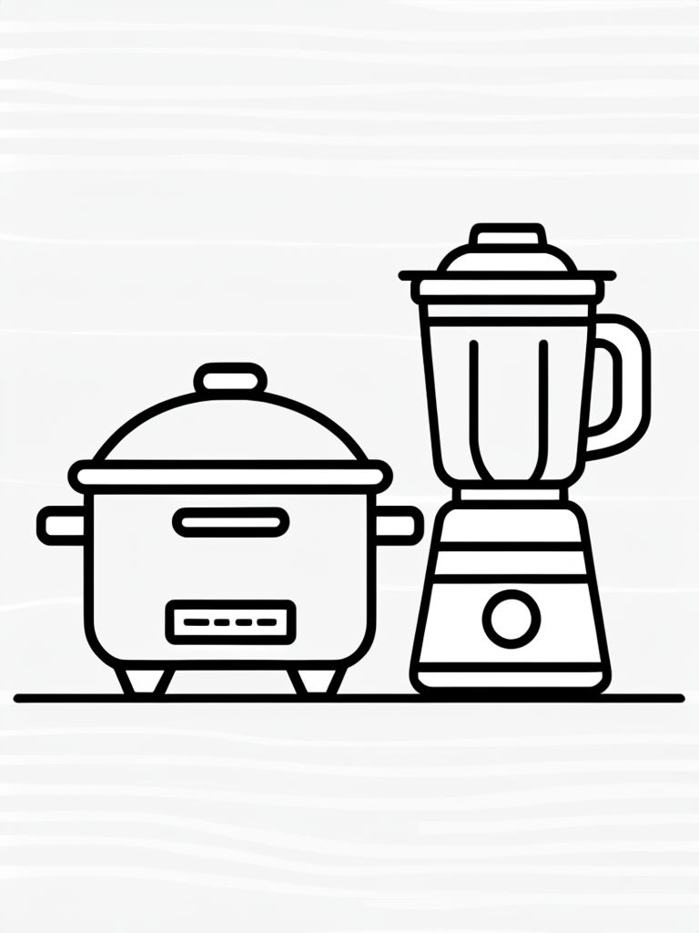 Minimalist Line Art Kitchen Appliances Illustration Coloring Book Page