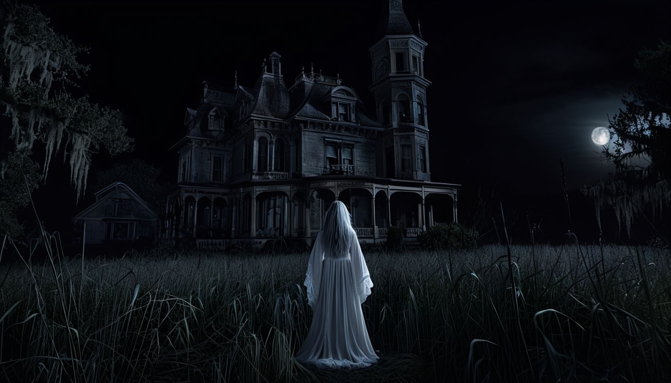 Mysterious Victorian Mansion Under Moonlight Virtual Background