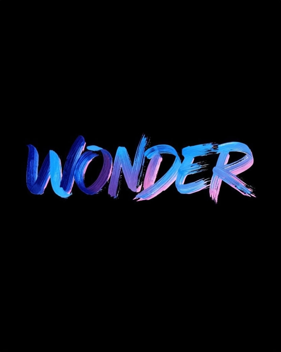 Vibrant Handwritten WONDER Text Against Black Background T-shirt