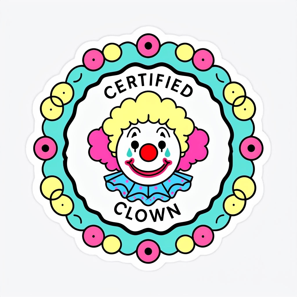 Playful Certified Clown Cartoon Emblem Sticker