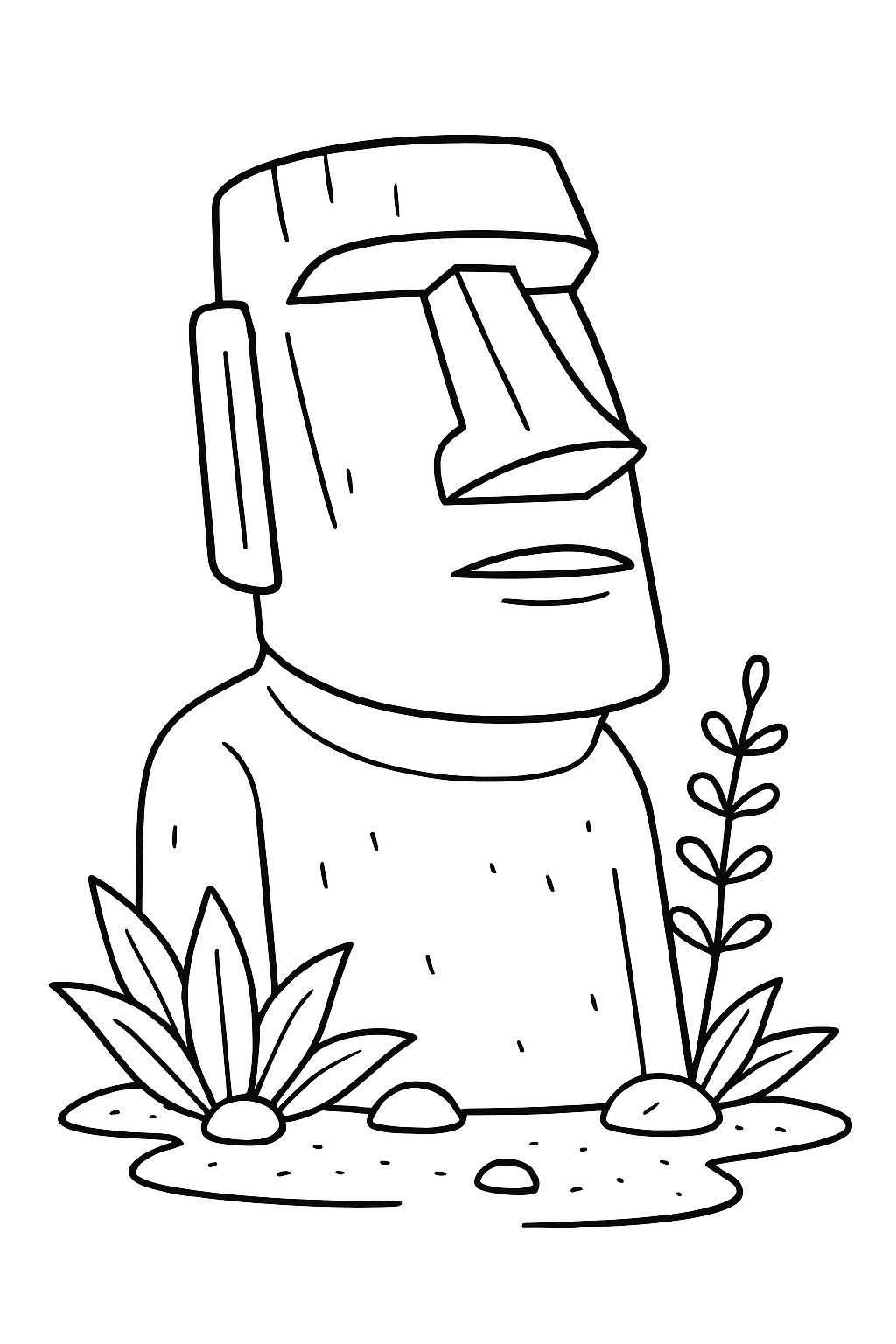 Minimalist Moai Statue Line Drawing for Coloring Book Pages