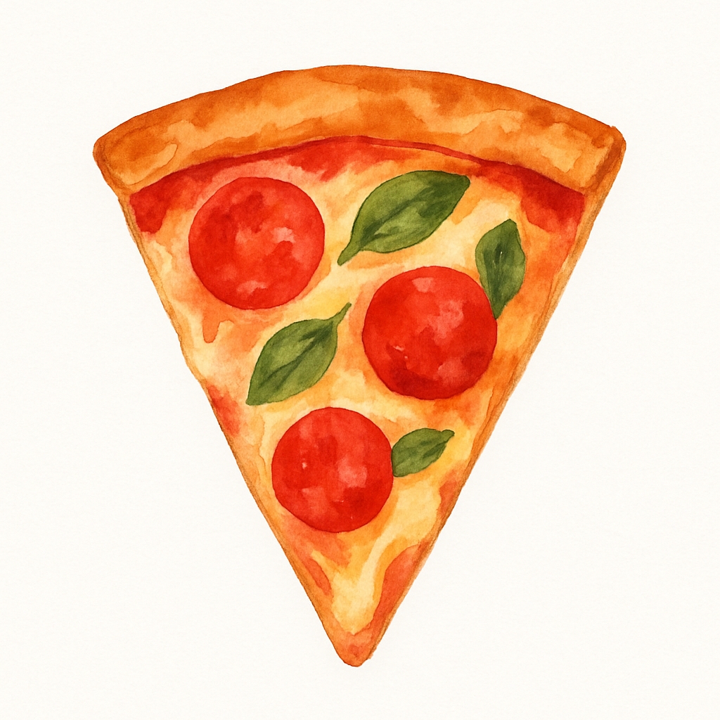Watercolor Pizza Slice with Pepperoni and Basil Sticker