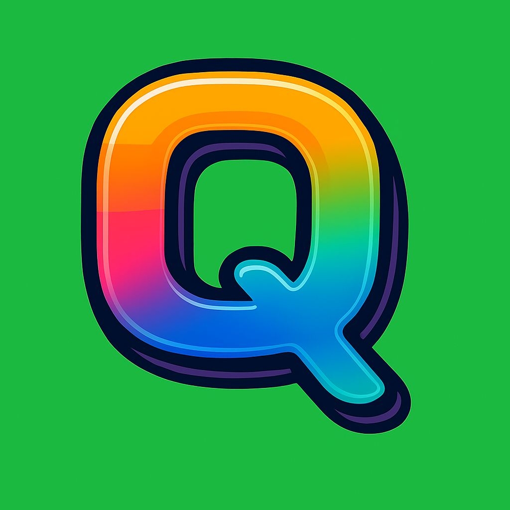Vibrant Rainbow 'Q' Letter Illustration on Bright Green Background Monogram