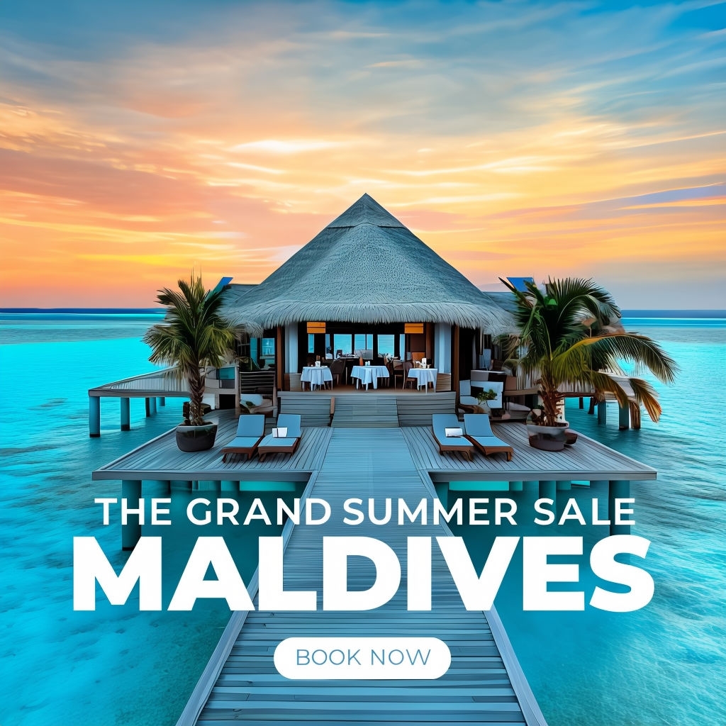 Luxurious Maldives Sunset Overwater Bungalow Promotion Social Media Post