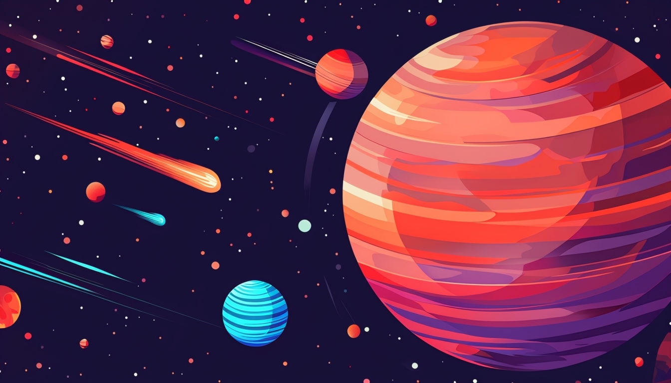 Retro-Futuristic Outer Space Scene with Colorful Planets Background