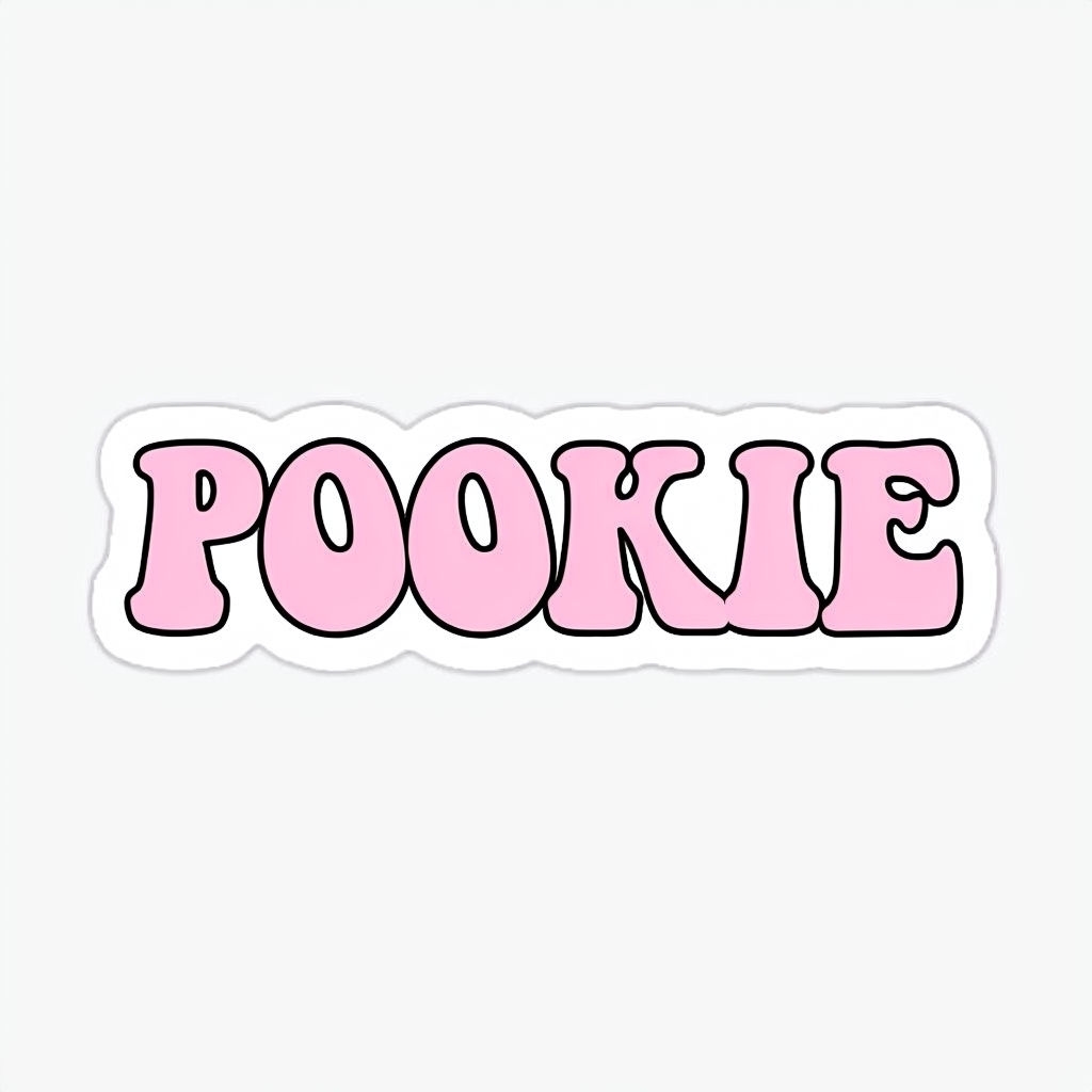 Playful Retro Pookie Text Sticker with Bold Pink Letters