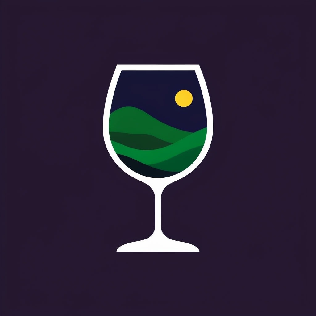 Minimalist Wine Glass Logo with Abstract Landscape Design