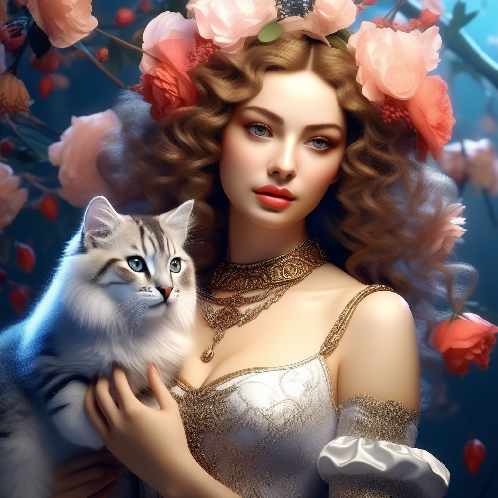 Portrait of a beautiful girl in Renaissance style with a cat... by Lara ...