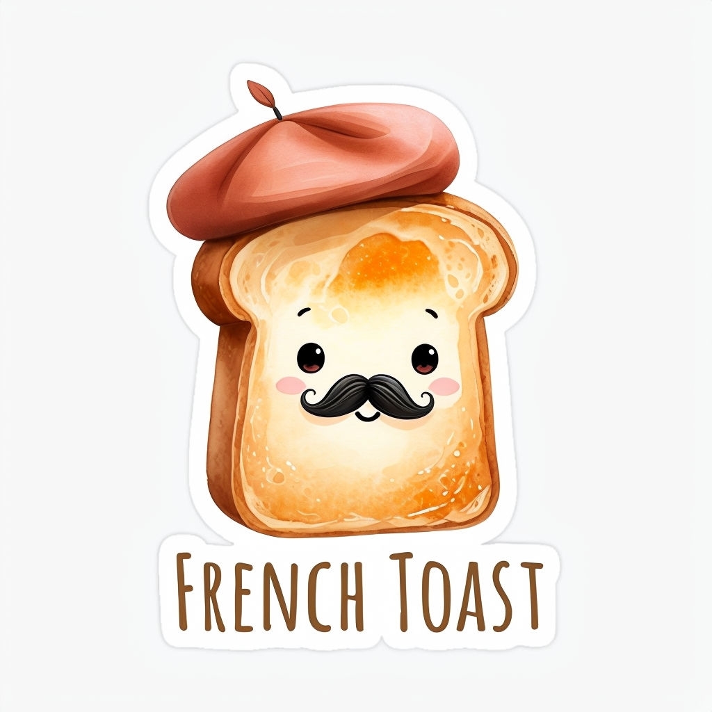 Cute French Toast Character Sticker Design with Whimsical Touch