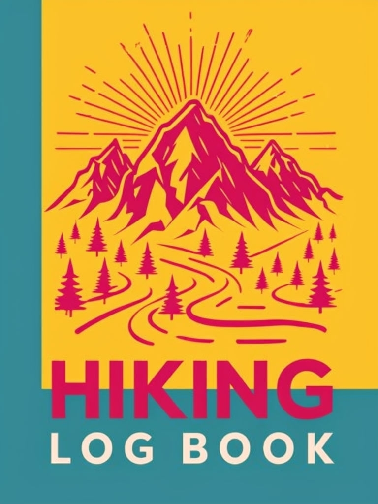 Modern Minimalist Hiking Log Book with Vibrant Mountain Design EBook Cover