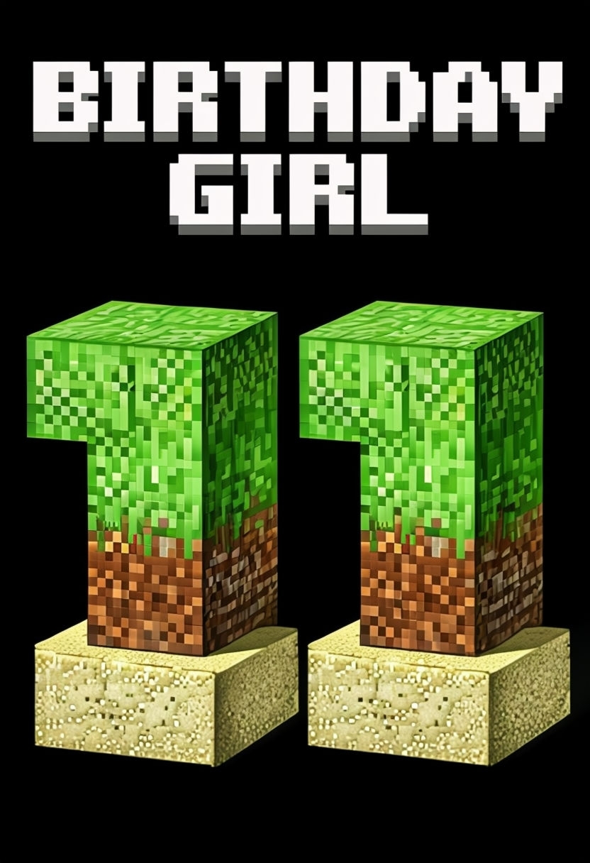 Vibrant Minecraft Birthday Girl Invitation Card Design // Event Sign