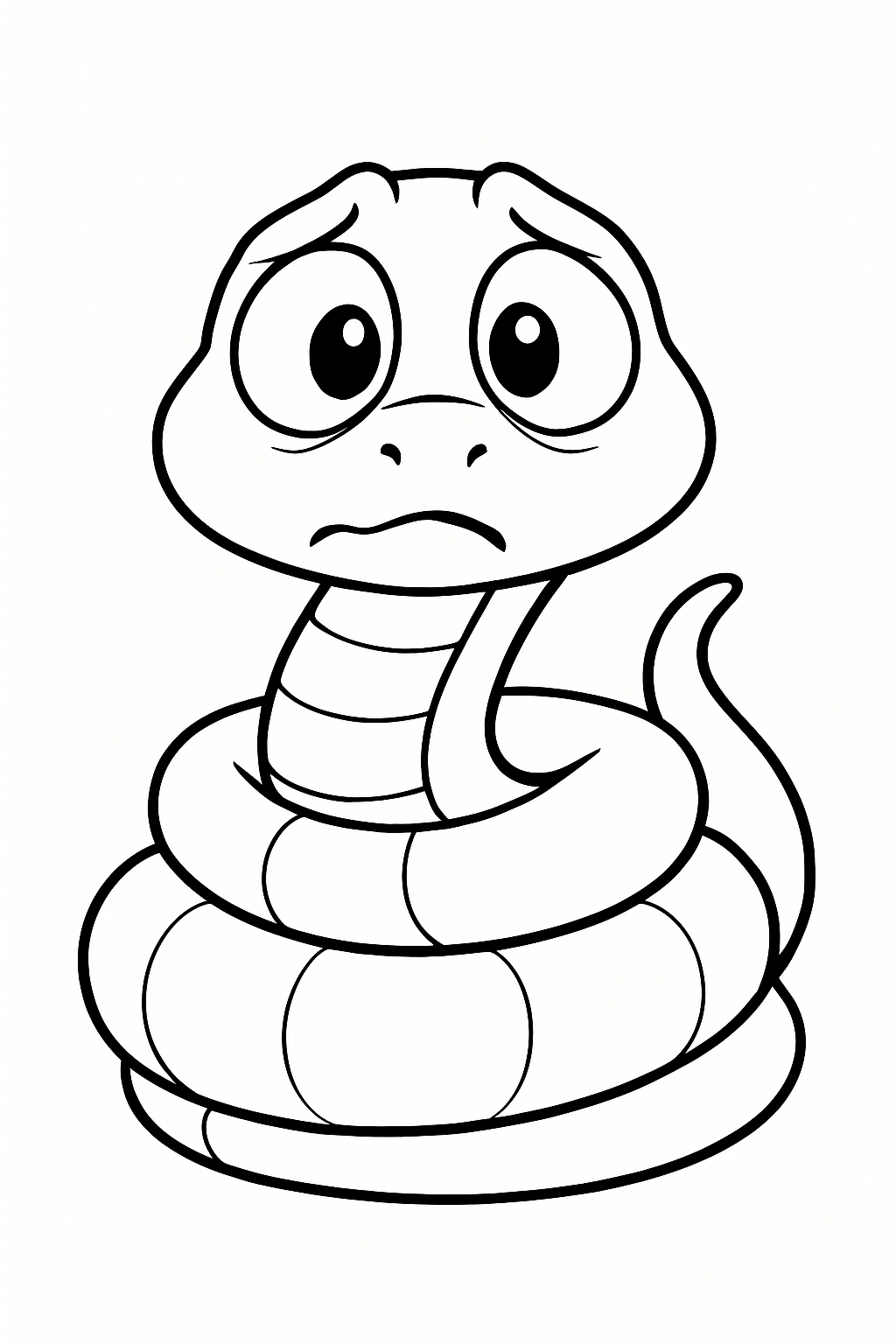 Sad Cartoon Coiled Snake Illustration for Coloring Book Pages