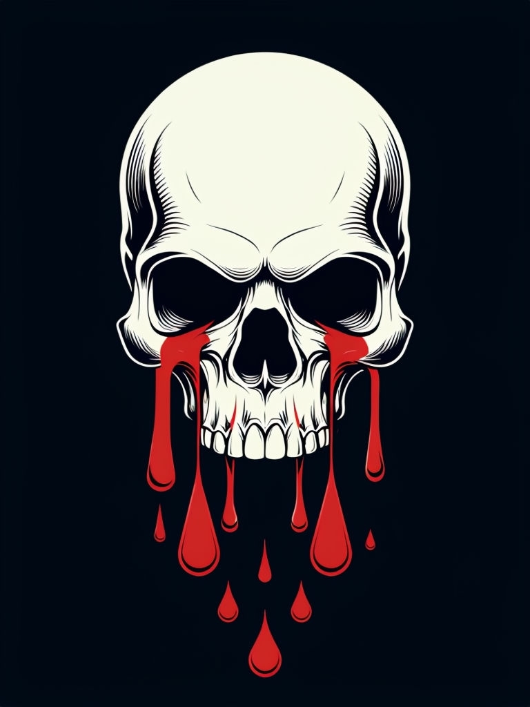 Ominous White Skull with Cascading Red Droplets T-Shirt
