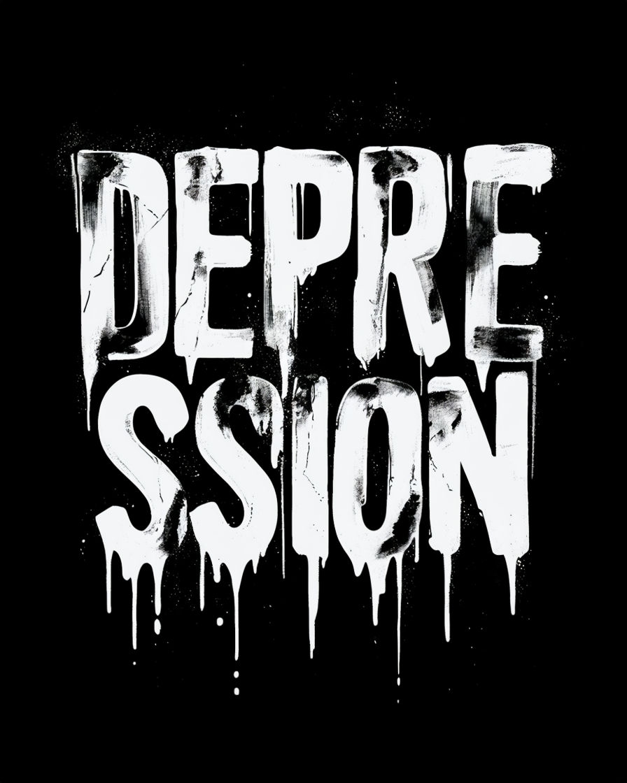 Distressed Black and White Depression Text Graphic T-Shirt